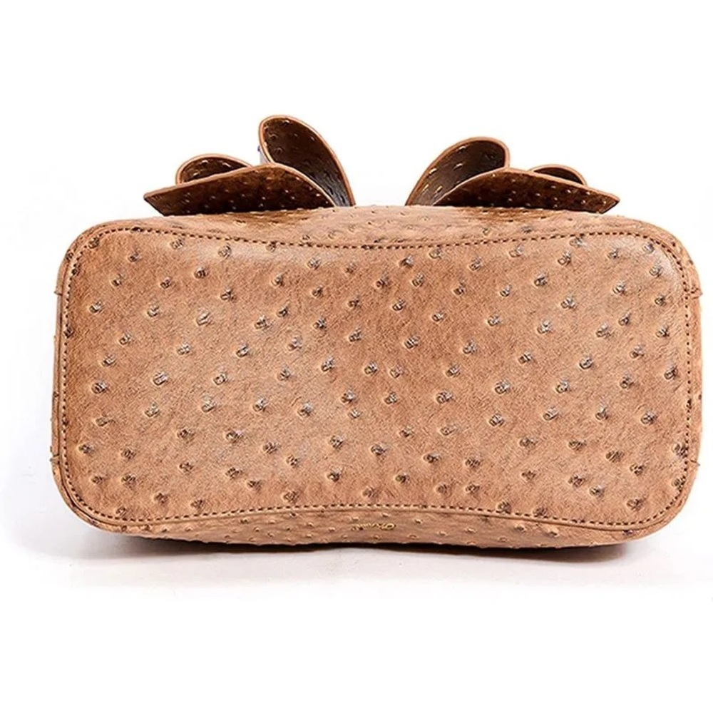 NEW!!! 3D Bow Vegan Leather 3-Way Wear Ostrich Beige Satchel, Crossbody Shoulder - Picture 7 of 13